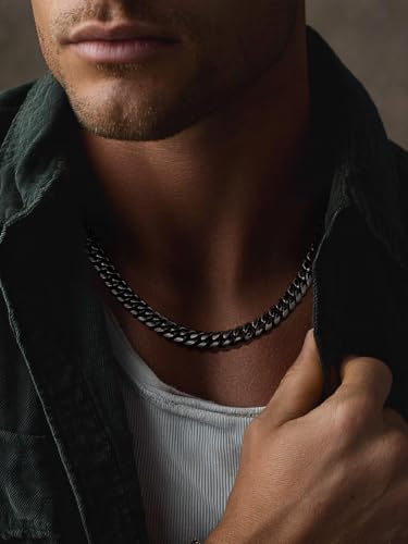 ChainsPro Stainless Steel Mens Cuban Link Chains, Hip Hop Miami Necklace | Daily Wear Jewelry with Gift Box, Silver/Gold Plated/Black, Sweatproof & Waterproof, Hypoallergenic Men Chains, No Tarnish - color: Black
