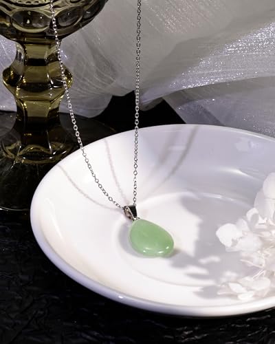 Boho Silver Teardrop Jade Necklaces Green Stone Pendant Necklace for Women Trendy