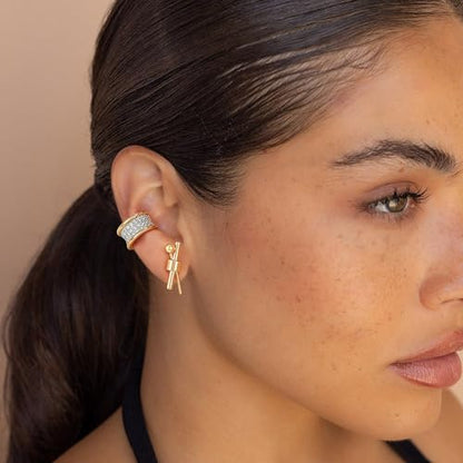 Sparkle Ear Cuff for Women, Non Piercing Single | 14K Gold Plated Brass, Clear Cubic Zirconia Accents, Fixed 3.8-3.9 mm Opening, Single Non-Piercing Cuff For Ear Stacks - style: Classic Sparkle