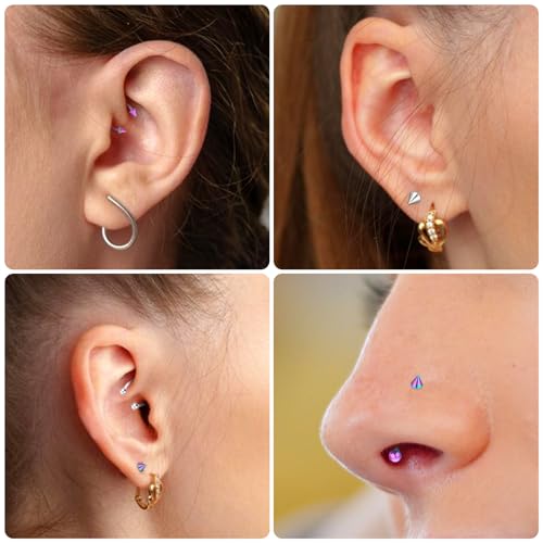 32Pcs Lip Rings for Women 16G Stainless Steel Horseshoe Labret Studs Monroe Lip Barbell Ring Snake Bite Piercing Jewelry Helix Earring Daith Tragus Cartilage Surgical Steel Jewelry - color: Iridescent + Silver