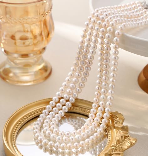 Freshwater Pearl Choker Necklace; Triple-Layer Pearl Necklaces for Women | 6-7mm Real Pearl Necklace; Sterling Silver Necklace; Classic Pearl Necklace