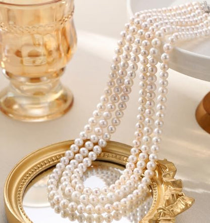 Freshwater Pearl Choker Necklace; Triple-Layer Pearl Necklaces for Women | 6-7mm Real Pearl Necklace; Sterling Silver Necklace; Classic Pearl Necklace