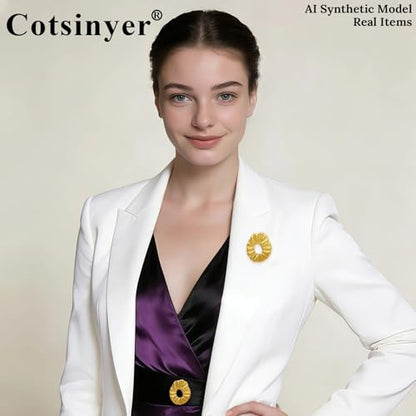 Stainless Steel Brooch Pin for Women & Men,Lapel Pin | Minimalist Statement Elegant Geometric, Sweaters Coat Suit Shawl Collar Shirt Coat Jacket Hat Dress Swim, Velvet Bag & Box - style: Pleated-Gold