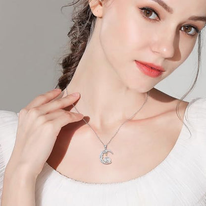 YAFEINI Moon Animal Necklace S925 Sterling Silver Owl/Fox/Red Panda/Possum/Snake/Dachshund Pendant Necklace Animal Jewelry Gifts for Women Mom Wife - style: POSSUM