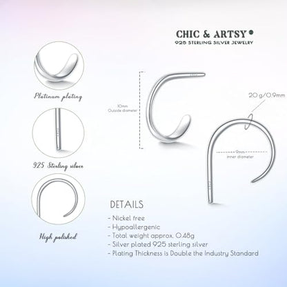 CHIC & ARTSY 925 Sterling Silver Open Hoop Earrings Small Hoop Earrings for Women Half Hoop Cartilage Piercing Adjustable Huggie Earrings - color: U:Silver 10mm