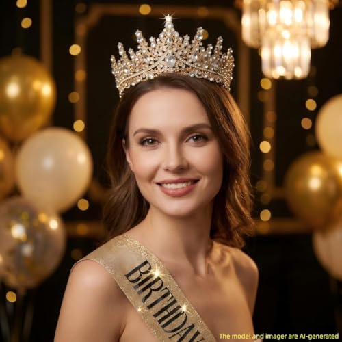 Tiaras and Crowns for Women Crystal Princess Tiaras Rhinestone Queen Crowns For Wedding Bridal Birthday Prom Pageant Party (Tiara 100) - color: Gold 2
