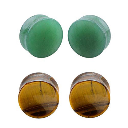 2Pairs Tiger Eyes & Green Jade Ear Plugs Natural Stone Gauges Tunnel Expanders Double Flared Body Piercings - style: 19mm(3/4")