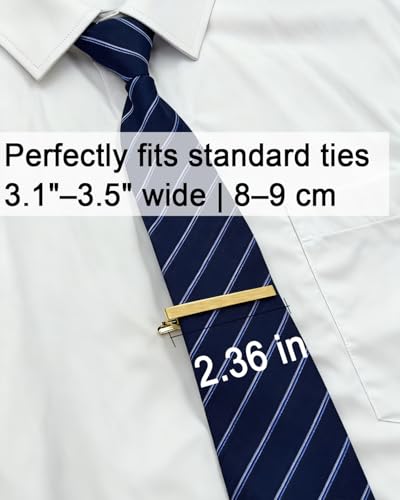 Brush Tie Clips for Men Gold Silver Black, Oahcizelm 2.36in Tie Bar & Pin | Solid Brass Tie Clips with Gift Box. Men's Accessories ideal for Business, Wedding, Formal Event, Husband, Boyfriend, Father - style: Golden