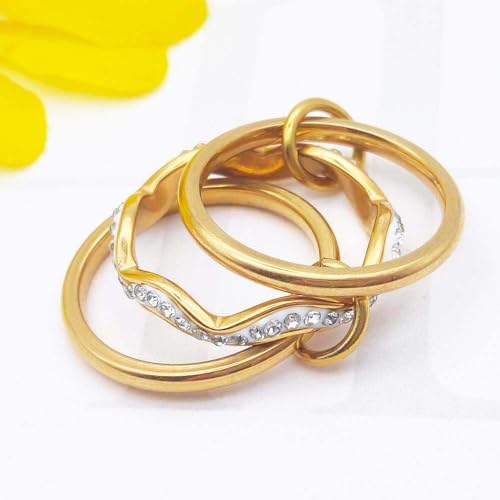 Gold Stackable Rings for Women Non Tarnish, 18k Gold Plated Cubic Zirconia Rings, Silver Multi-Link Connected Knuckle Women Stack Rings Set - color: Gold 2, size: 7