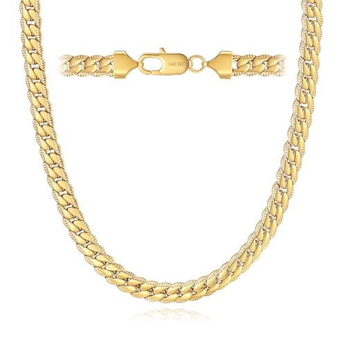 7MM Cuban Link Chain for Men Silver Chains, Silver Mens Chain Necklace,316L Stainless Steel and 14K White Gold /14K Gold Filled, Gold/Silver Chain for Men Necklace - style: 7MM-20 Inch Gold(men's choker length)