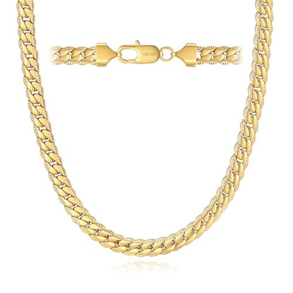 7MM Cuban Link Chain for Men Silver Chains, Silver Mens Chain Necklace,316L Stainless Steel and 14K White Gold /14K Gold Filled, Gold/Silver Chain for Men Necklace - style: 7MM-28 Inch Gold