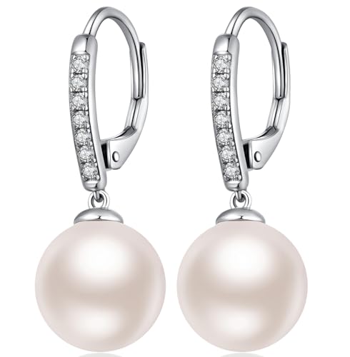 Jiamiaoi Pearl Dangle Earrings 925 Sterling Silver Pearl Earrings for Women 10mm White/Black Pearls - color: B1-White-Silver