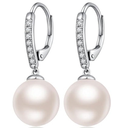 Jiamiaoi Pearl Dangle Earrings 925 Sterling Silver Pearl Earrings for Women 10mm White/Black Pearls - color: B1-White-Silver