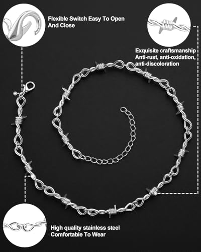 Stainless Steel Gothic Y2K Punk Rock Emo Biker Pendant Necklace | Cosplay Vintage Viking Alt Edgy Fashion Charm Necklace Jewelry for Men Women Active Daily Wear - style: Punk Barbed Wire(Adjustable)