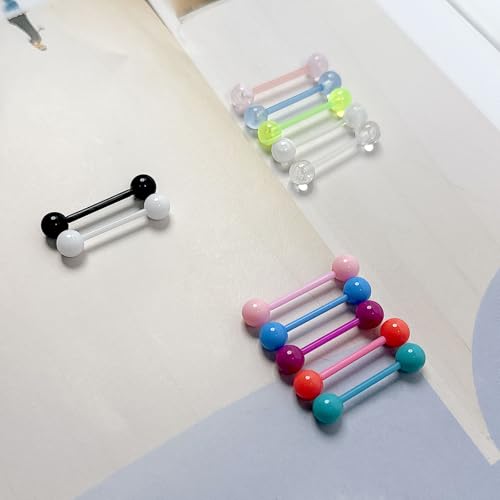 12PCS Soft Flexible Acrylic Plastic Tongue Rings | Barbells 14G 16mm for Women Nipple Rings Candy Color Tongue Piercing Jewelry Retainer for Surgery