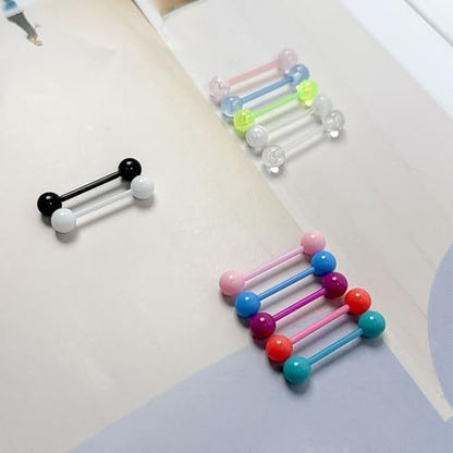 12PCS Soft Flexible Acrylic Plastic Tongue Rings | Barbells 14G 16mm for Women Nipple Rings Candy Color Tongue Piercing Jewelry Retainer for Surgery