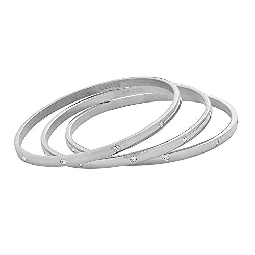 Women's Stackable Set of 3 CZ Cubic Zirconia Bangles Bracelets - color: Silver