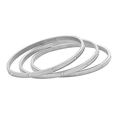 Women's Stackable Set of 3 CZ Cubic Zirconia Bangles Bracelets - color: Silver