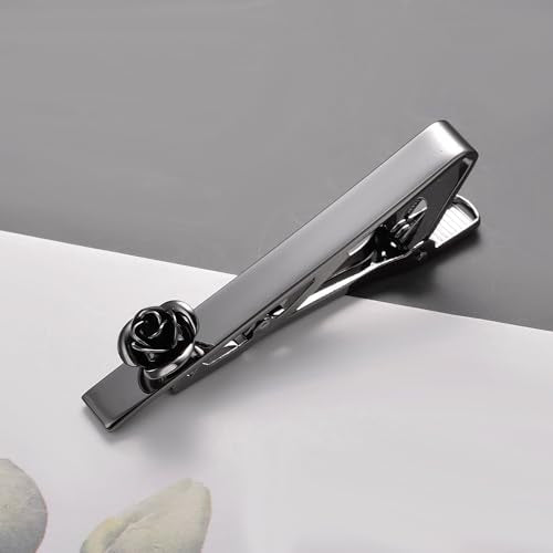 Pearl Rose Tie Clip Cufflinks Set for Men Gold Silver Gun-black Cufflinks and Tie Clip Groom Wedding Business Jewelry - style: Rose-Black