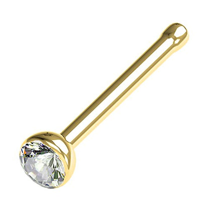 316L Surgical Steel Nose Studs with Crystals - Gold, Black, Rose Gold, and Steel Nose Ring Options - 22GA, 20GA, 18GA - Clear Cubic Zirconia - 1/4" Length - style: 18G Gold