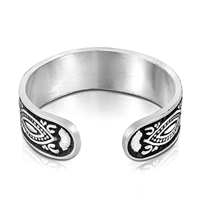 AeraVida .925 Sterling Silver Adjustable Toe Ring or Pinky Ring 5mm Wide Open Band, Stackable Minimalist Summer Foot Jewelry | Sun Moon Star Turtle Butterfly Leaf Olive Branch Ocean Wave Yin Yang Design - style: Balinese 2