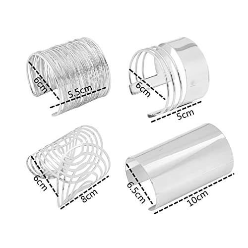 COLORFUL BLING Punk Alloy Hollow Geometric Smooth Polished Gold Hoop Open Cuff Wide Bracelet Bangle Wrist Jewelry for Women Lady - color: 4pcs silver long