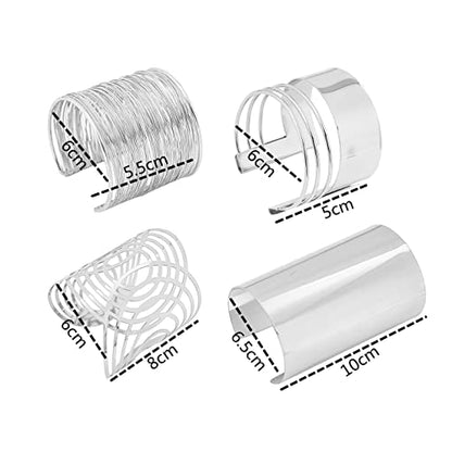 COLORFUL BLING Punk Alloy Hollow Geometric Smooth Polished Gold Hoop Open Cuff Wide Bracelet Bangle Wrist Jewelry for Women Lady - color: 4pcs silver long