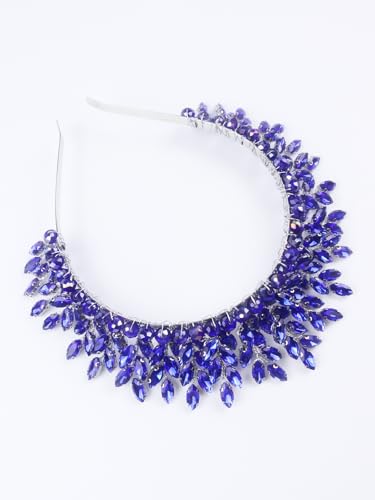 Bridal Rhinestone Headband Wedding Hair Accessories for Women, Pearl Crystal Headband Wedding Costume Headpieces for Brides Princess Quinceanera Christmas Party Prom Birthday(Blue) - color: Blue