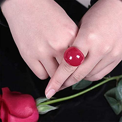 Big Red Semi-Precious Stone Jewelry Ring for Female Girls Rings opal Anillos Accessories Ring - color: Red