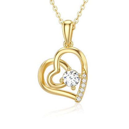 SISGEM 14K Solid Gold Heart Necklace for Women,Yellow Gold 0.55 Carat(CTTW) Moissanite Infinity Heart Pendant Necklaces Anniversary Birthday Gifts for Wife Mom 16''-18'' - color: Style-2