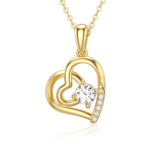 SISGEM 14K Solid Gold Heart Necklace for Women,Yellow Gold 0.55 Carat(CTTW) Moissanite Infinity Heart Pendant Necklaces Anniversary Birthday Gifts for Wife Mom 16''-18'' - color: Style-2