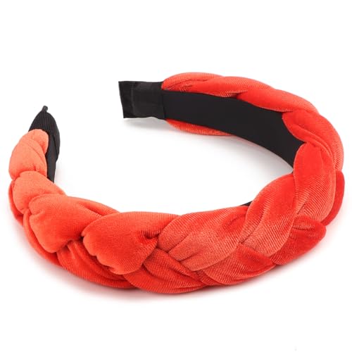 DRESHOW Braided Headbands for Women Velvet Hair Hoop Elastic Criss Cross Hair Bands Accessories - color: 01 Pc Velvet Braided: Orange