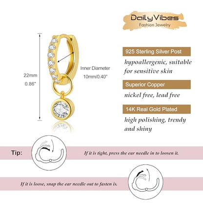 DAILY VIBES Cute Butterfly Star Cross Heart CZ Dangle Earrings for Women | 925 Sterling Silver Post, 14K Gold or Silver Plated, Mini Cubic Zirconia Dainty Drop, Cartilage Small Huggie Hoop Earrings - color: Gold Single Stone