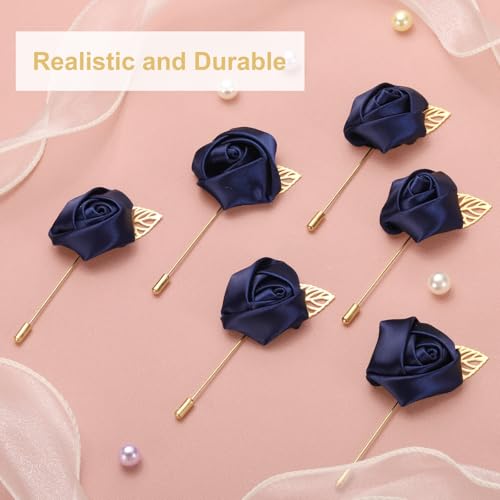 uxcell 24pcs Navy Blue Rose Boutonnieres Flower Pins for Wedding | Buttonholes Pocket Boutonnieres for Wedding Ceremony Anniversary Prom Formal Dinner Party - color: Navy Blue