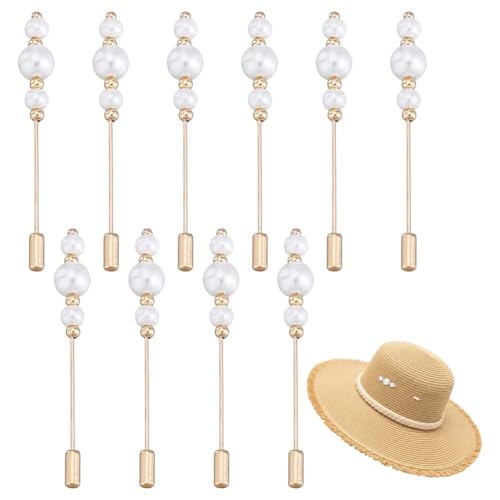 Vintage Hat Pins Stick Lapel Pin Plastic Imitation Pearl Brooch Brass Long Handle Pin Accessories for Tie Scarf Badge Hats Suits Brooches Decorative Jewelry Making DIY Crafts - color: White,Golden