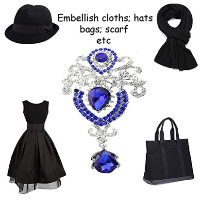 seven wolves Women Crystal Bouquet Brooch Pin All-Match Accessories Rhinestone Brooches and Pins - color: Sapphire B