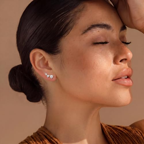 Ear Climber Earrings for Women, 14K Gold Plated/Silver Plated | Crawler Earrings Pierced with Cubic Zirconia, Hypoallergenic Cluster Stud Tragus Conch Daith Cartilage Jewelry Gift for Daily - color: Silver-3