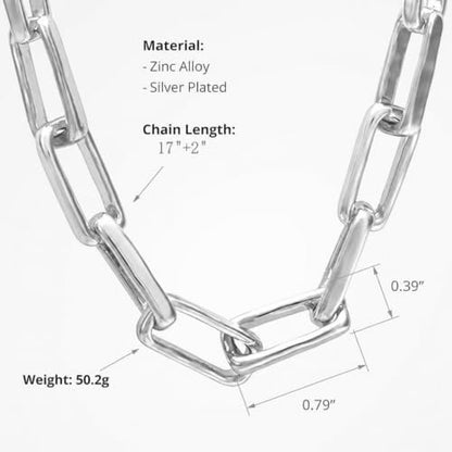 COBI Paperclip Chain Necklace for Women,Beaded Necklace,18K Gold /925 Sterling Silver Plated,Chunky Link Chain Necklace for Daily Wear,Ideal Gift for Her 17" - style: Paperclip-Sliver