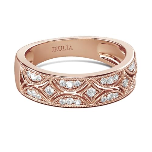 Jeulia Womens Wide Eternity Ring Wedding Band, Milgrain Round Cut 18k White Gold Plated Eternity Band Ring Romantic Birthday Anniversary Jewelry with Gift Box - color: Rose Gold