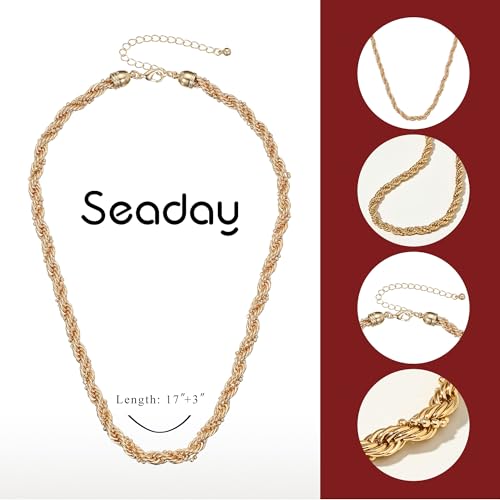 SEADAY Layered Gold Necklace for Women, 3-in-1 Gold Stack Necklace | Long Gold Necklace, Square, Hypoallergenic, Tarnish-resistant & Adjustable, Fashion Jewelry Gift Box & Gift Bag - color: Gold - Chunky Chain S