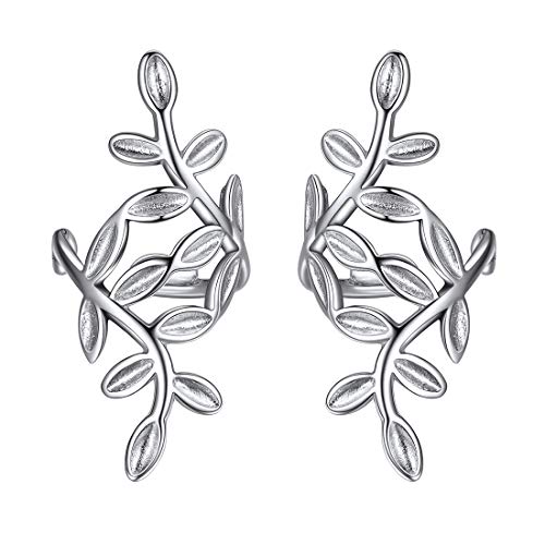 ChicSilver 925 Sterling Silver Ear Cuffs Non-Piercing Cartilage Earrings: Various Styles, Conch Cuffs (with Gift Box) - style: F: Leaf Cuff