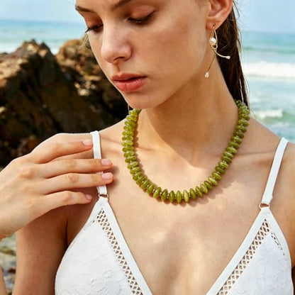 Resin Chunky Beaded Necklace for Women,Vacation Jewelry | Acrylic Beads,Boho Summer Beach Handmade Jewelry,Trendy Bold Statement Beaded Necklace,Birthday Gift for Women - color: Olive Green