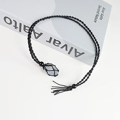 weryerker Natural Gemstone Pendant Necklace Healing Crystal Stone Pendant with Hand-Woven Rope Adjustable for Women Men - color: 1pc Blue Celestite