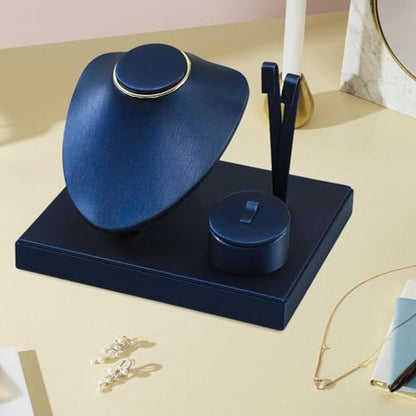 Colaxi Jewelry Display Set Earring Stand Multiple Combination Necklace Bust Holder Showcase for Gift Vanity Bedroom Collection Woman, Dark Blue - color: Dark Blue