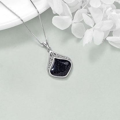 YAFEINI Teardrop Necklace Sterling Silver Filigree Irish Pendant Necklace Natural Stone Moonstone/Lapis Lazuli/Larimar/Moss Agate Necklace Jewelry - color: Blue Sandstone teardrop necklace