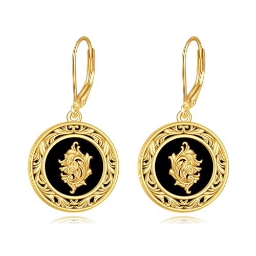 Sterling Silver Black Onyx Earrings for Women 18K Yellow Gold Plated Jewelry Gifts - style: Filigree Round 3