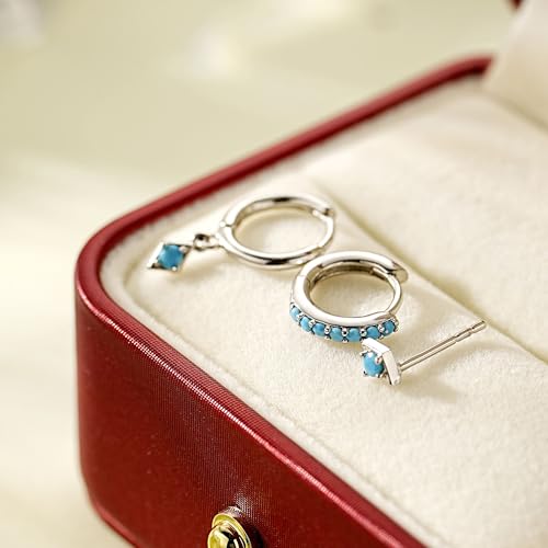 3 Pairs Mini Hoop Earrings Set Turquoise Cubic Zirconia Huggie Hoop Cartilage Earring Ear Cuff for Women (Turquoise/CZ) - color: *Turquoise-C