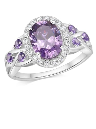2-3 Carat Oval Engagement Ring 925 Silver Celtic Knot Birthstone Rings for Women Hypoallergenic Amehtyst/Aquamarine/Emerald/Ruby/Sapphire Cocktail Rings Jewelry Size 6-10 - color: A - Amethyst
