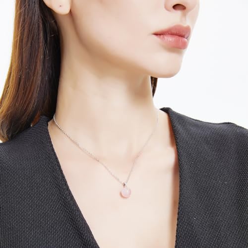 Natural Jade Necklace for Women Sterling Silver Adjustable Handmade Green Jade Pendant Necklaces Healing Crystal Necklace Good Luck Gift for Her - style: Rose Quartz Necklace