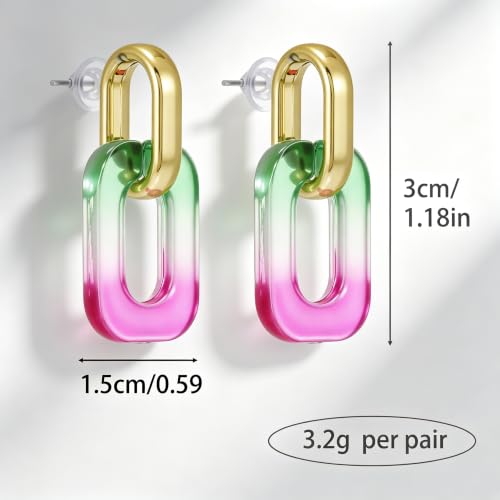 5 Pairs Acrylic Geometric Drop Earrings for Women, Colorful Mix | Colorful acrylic rounded rectangle drops with stainless steel posts; 3.0 x 1.5 cm, 3.2 g per pair, five-pair set